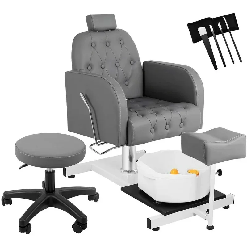 

Hydraulic Adjustable Pedicure Chair with Foot Massage Basin & Stool, 360 ° Rotation Beauty Spa Station