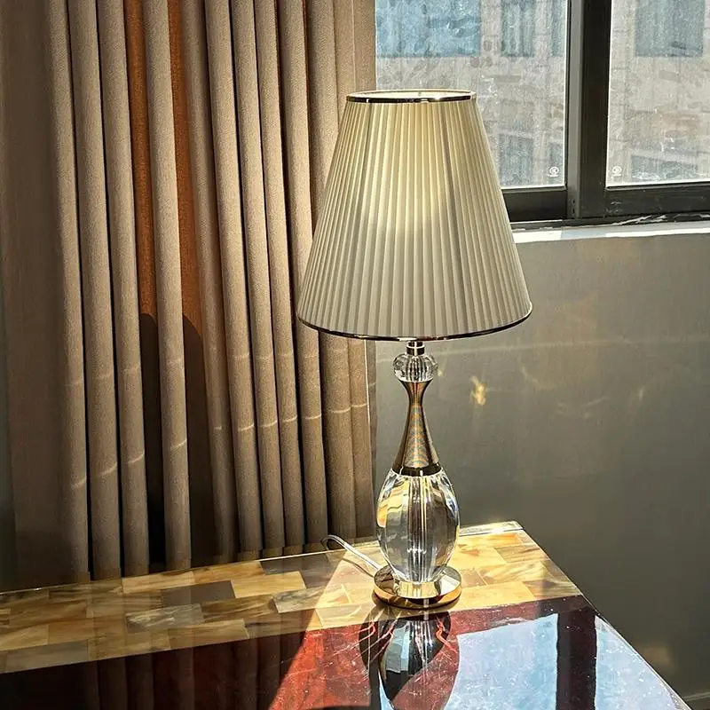

Italian Designer Floor Lamp Fabric Lampshade Crystal Desk Lamp Teahouse Parlor Cozy Bedroom Nightstand Home Decoration Luminaire