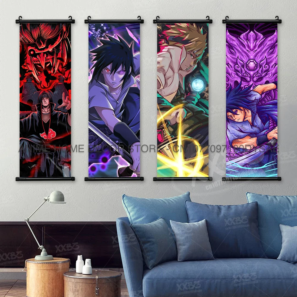 Pósteres de Uzumaki Naruto, decoración del hogar de Sasuke, pintura colgante de Uchiha Madara, imagen de rollos de poder de chico, arte de pared de