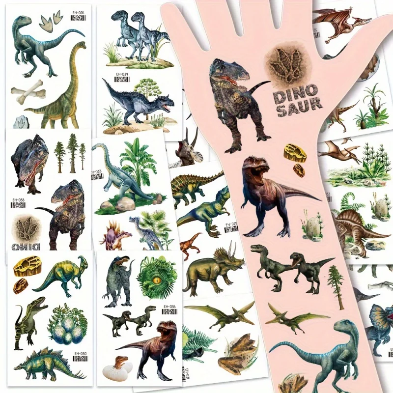 12 Dinosaur Temporary Tattoo Stickers, Realistic Design, Prehistoric Creatures, Perfect For Birthday Party, Halloween Decoration