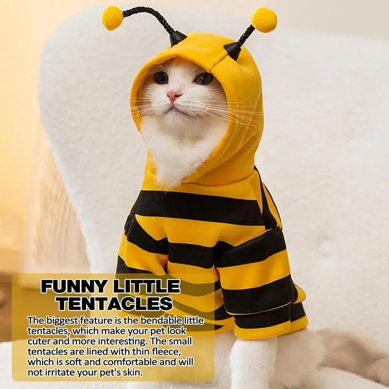 Cat Bee Costume soft Cat Holiday Cosplay Warm Clothes Pet Bee Halloween Hoodies Halloween pet supplies