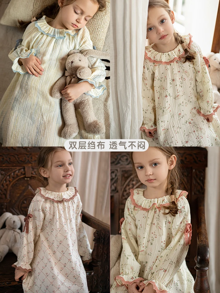 Girl's Fresh Forest Lace A-line Dress Spring Children's Playful Cute Bow Dress Trend