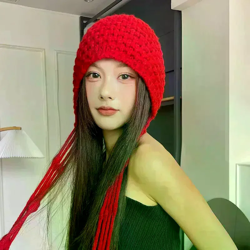 عيد الميلاد الشتاء الصوف شرابة محبوك سدادات حماية الأذن قبعة للنساء شتاء دافئ الكروشيه غطاء للأذنين قبعات فتاة البلوز قبعة بونيه