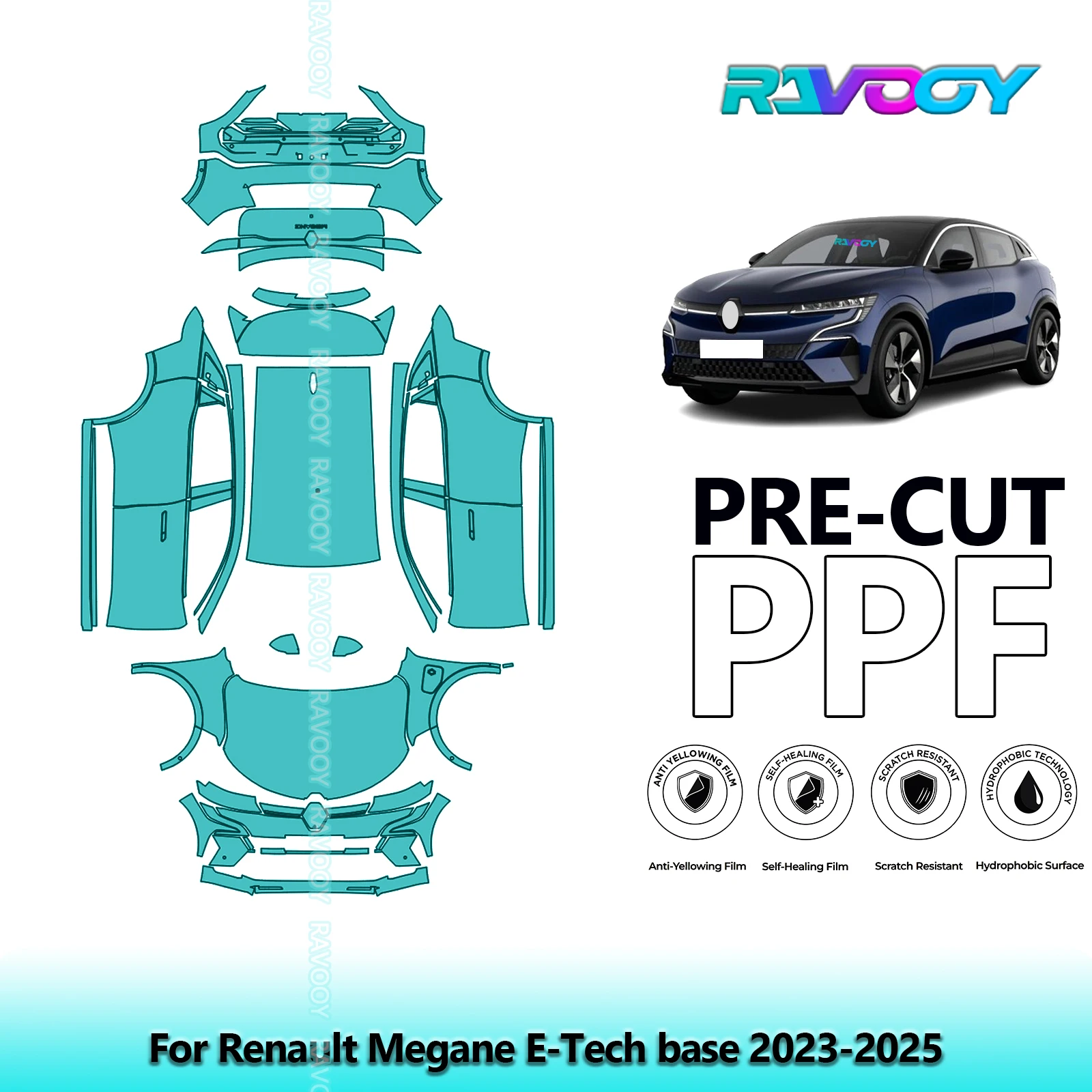 Full Vehicle Clear Bra Precut PPF Paint Protection Film For Renault Megane E-Tech base 2023-2026 8.5mil Self-Healing TPU