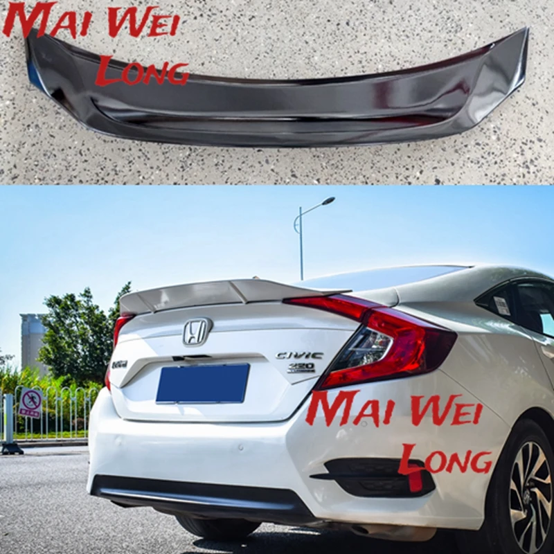 For Honda Civic 10th Generation 4dr Sedan 2016 2017 ABS Plastic Rear Boot Trunk Wing Cover Unpainted Primer Color Rear Spoiler