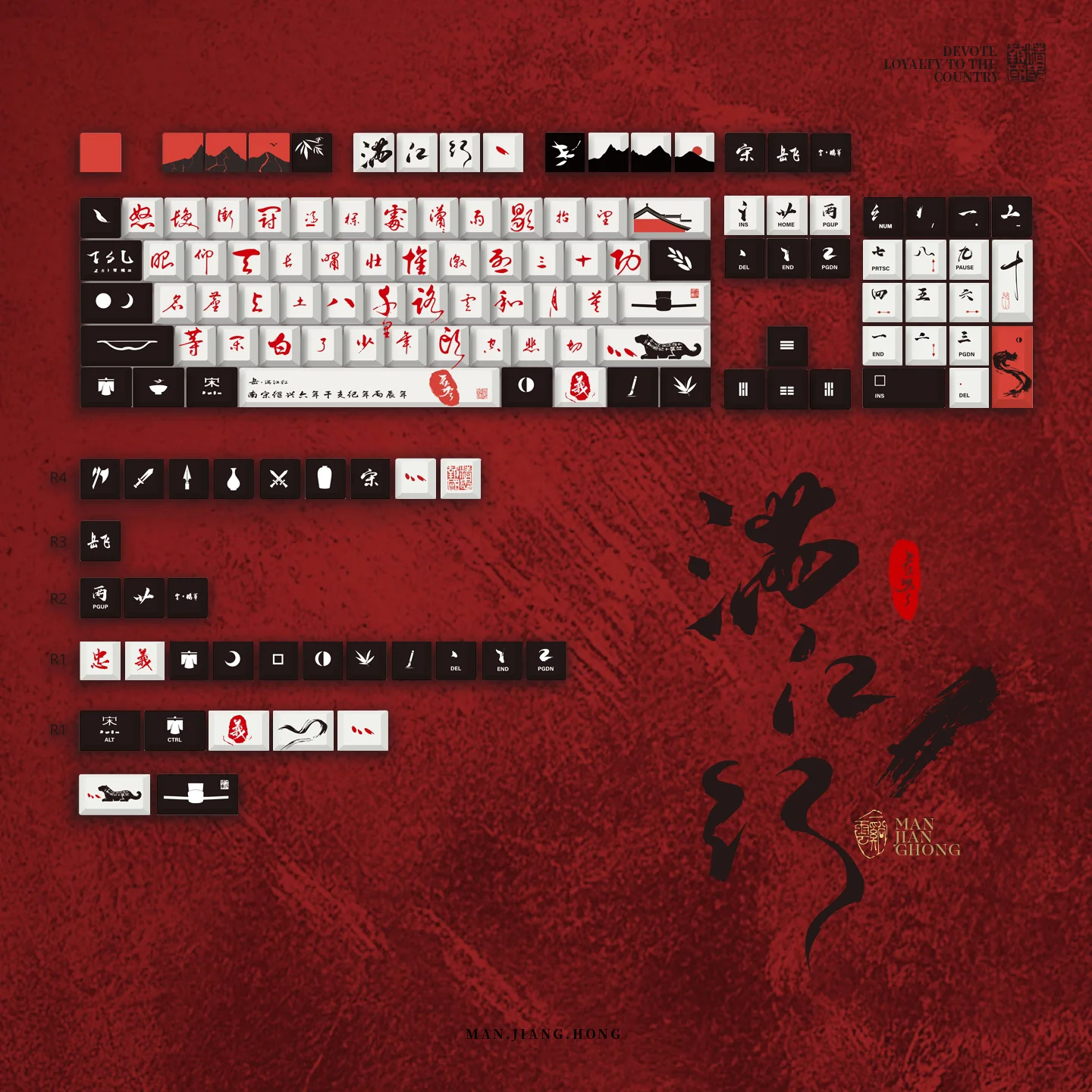 High Quality Keycaps Full River Red Antique Five-sided Dye-Sub PBT  Cherry Mens Collection Custom Keycap for Mechanical Keyboard