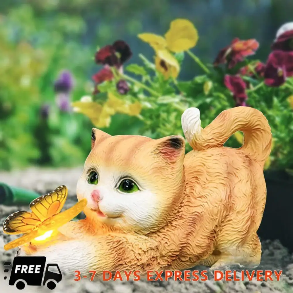 

Солнечная садовая статуя кошки Солнечные статуи кошки с подсветкой Бабочка Газон Художественное украшение Солнечная садовая статуя Кошка для двора Патио