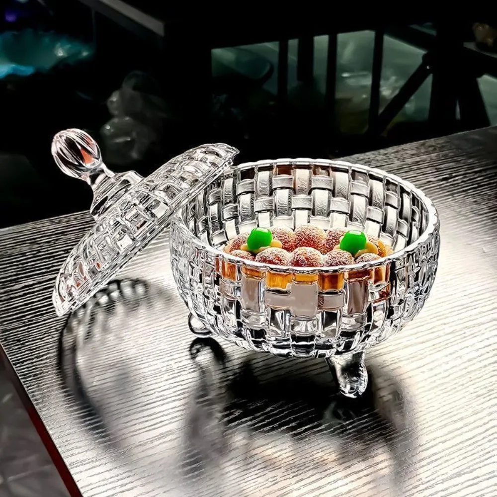 

Food Storage Jar Glass European Style Candy Jar Dust-proof Colorful Snack Jar with Lid Fruit Bowl Nut