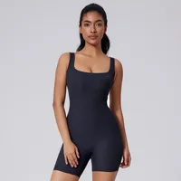 Fashion Cross Backless Sporty Short Jumpsuit Women Gym Romper One Piece Outfits Sleeveless Ribbed Yoga Fitness Overalls Unitard - Image 2