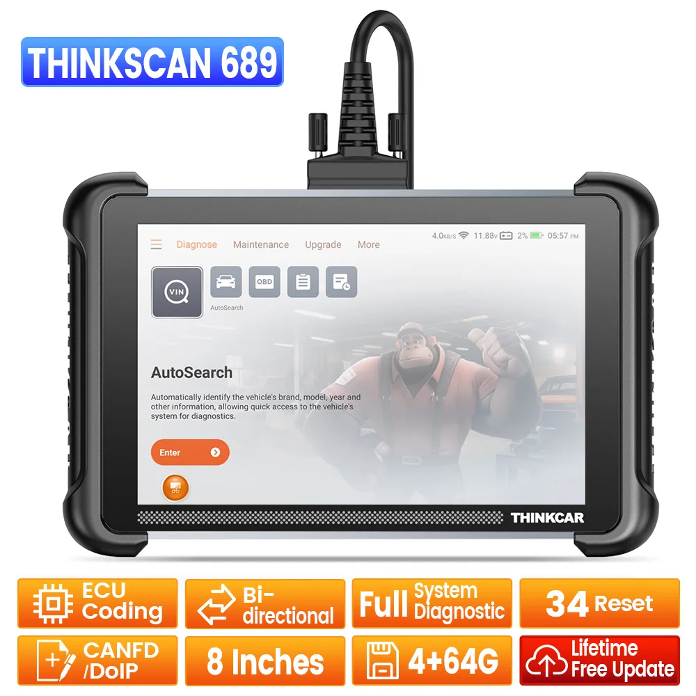 

THINKCAR THINKSCAN 689 Автомобильная диагностика, система полной диагностики, сканер, инструменты, 34 функции сброса, кодирование ЭБУ, двунаправленный CANFD DoIP срок службы