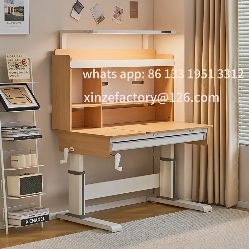 Tavolo da sole in legno massello con sollevamento regolabile per desktop domestico, protezione per gli occhi, grande cassetto, scrivania da studio per bambini, scrivania per computer