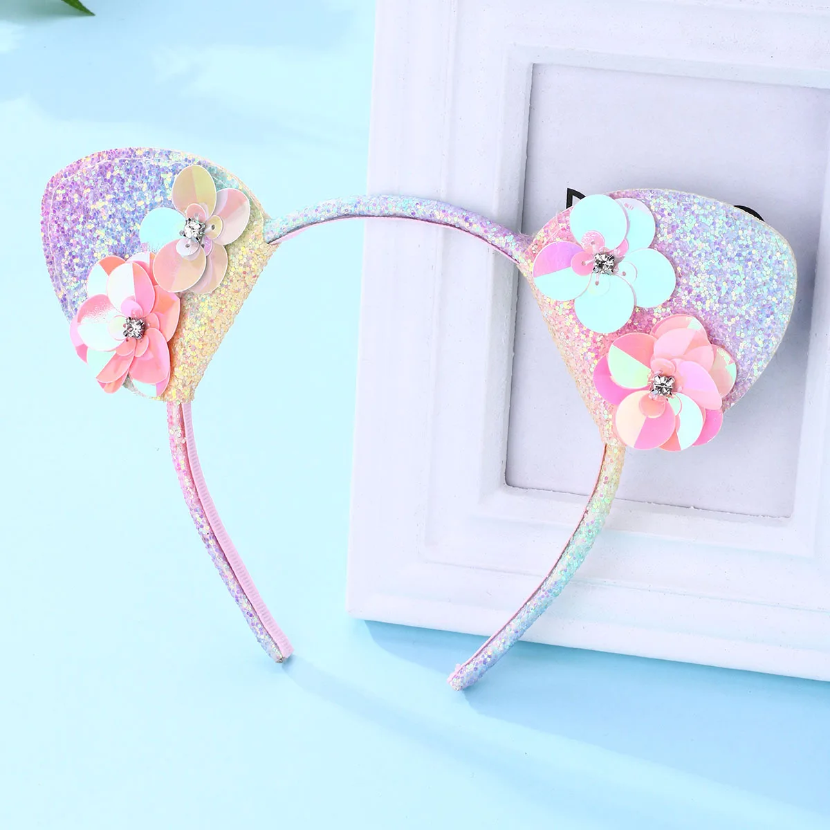 

10pcs Glitter Gradient Color Animal Ears Hairbands Floral Cartoon Hard Headband Party Headwear Boutique Hair Accessories