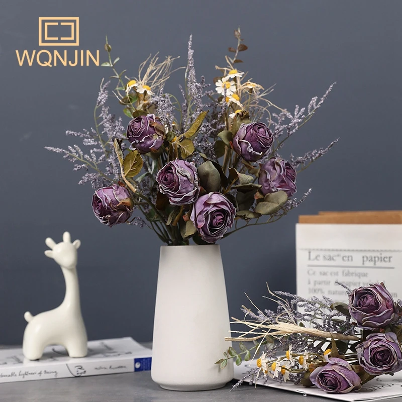 European Retro Color System Burnt Edge Dry Burned Simulated Rose Bouquet Halloween Simulation Bouquet Home Coffee Shop Decor
