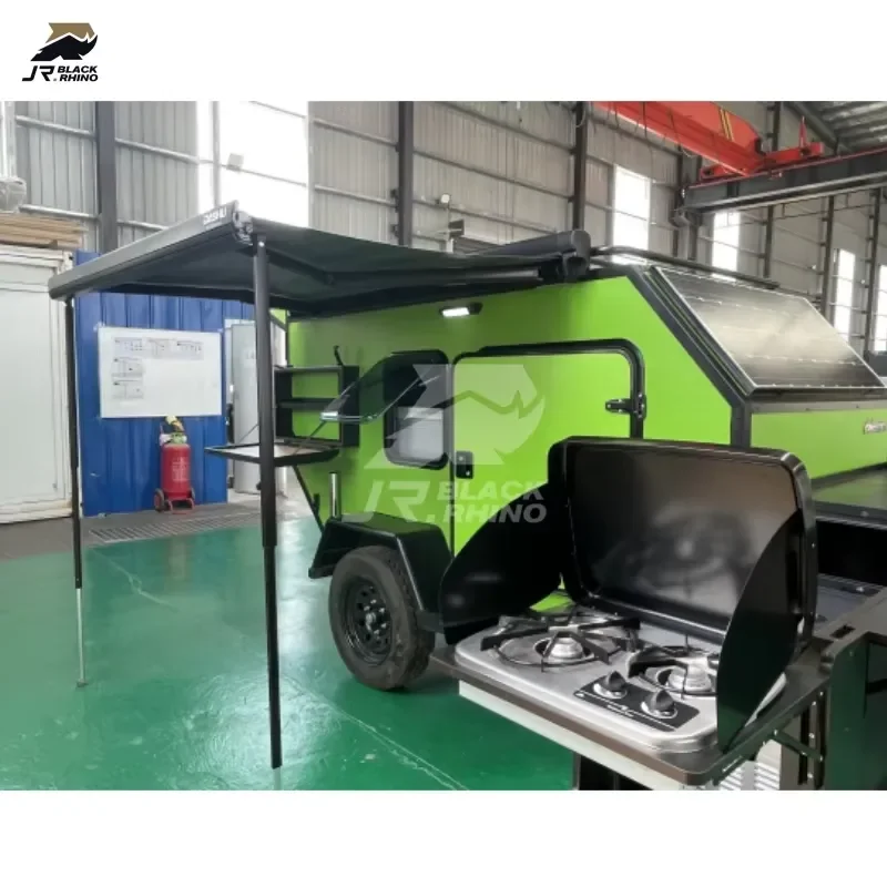 Mini Camper Trailers for Sale RV with Aluminum Car Bed for Rooftop Tent Portable Camping Kitchen Trailer