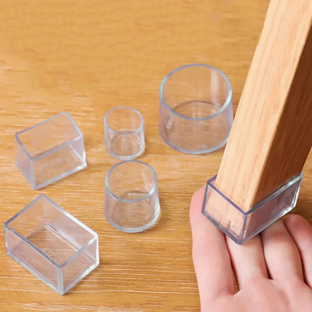 Transparent Table Chair Foot Covers Round/Square Pipe Plugs Protective Covers Furniture Thickening Anti Slip Leg Pads
