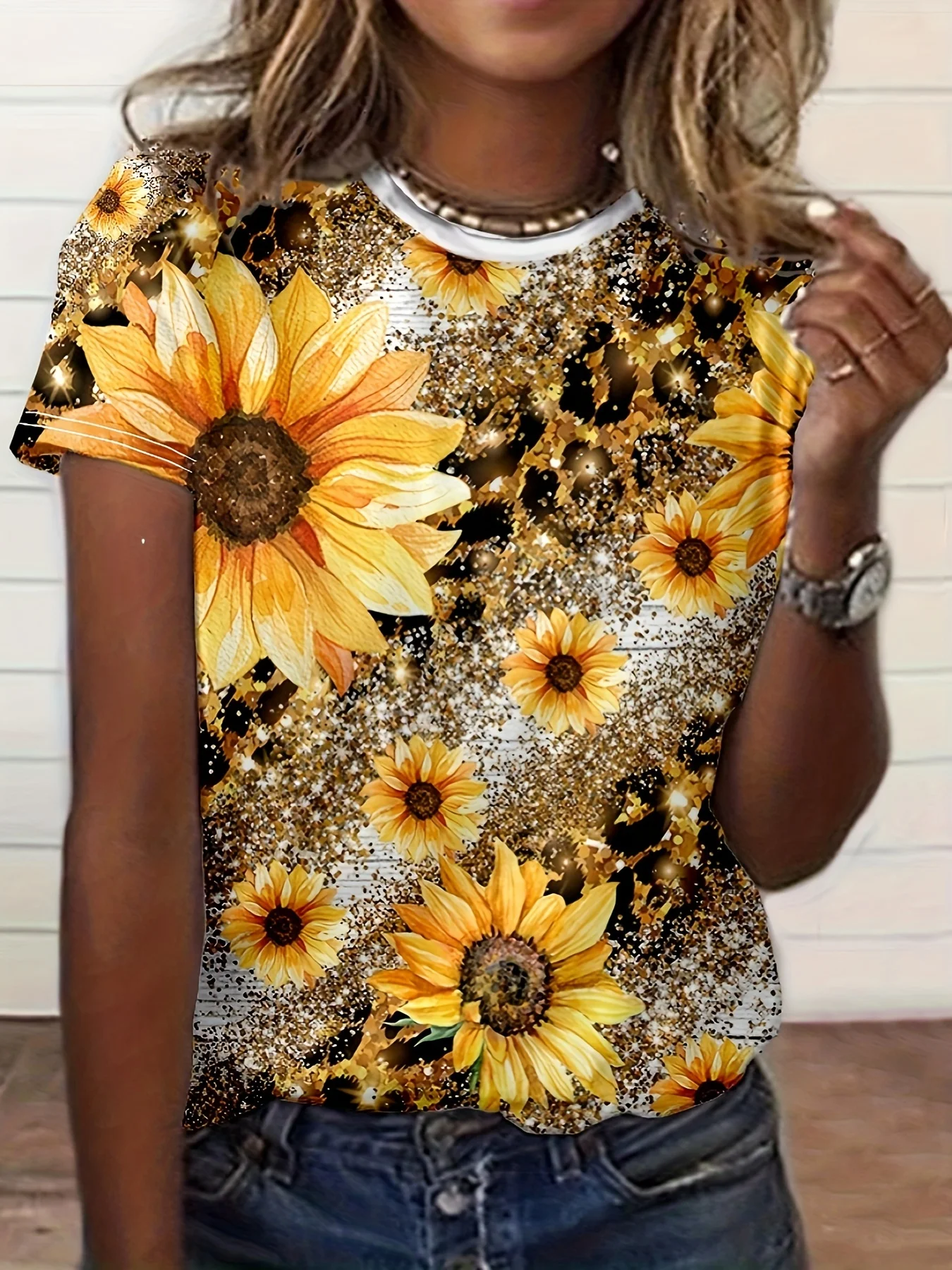 

Boutique Summer Women's Fashion Short Sleeve Cactus Pattern Home Style T Shirt Cute Short Sleeve Round Neck Loose T Shirt