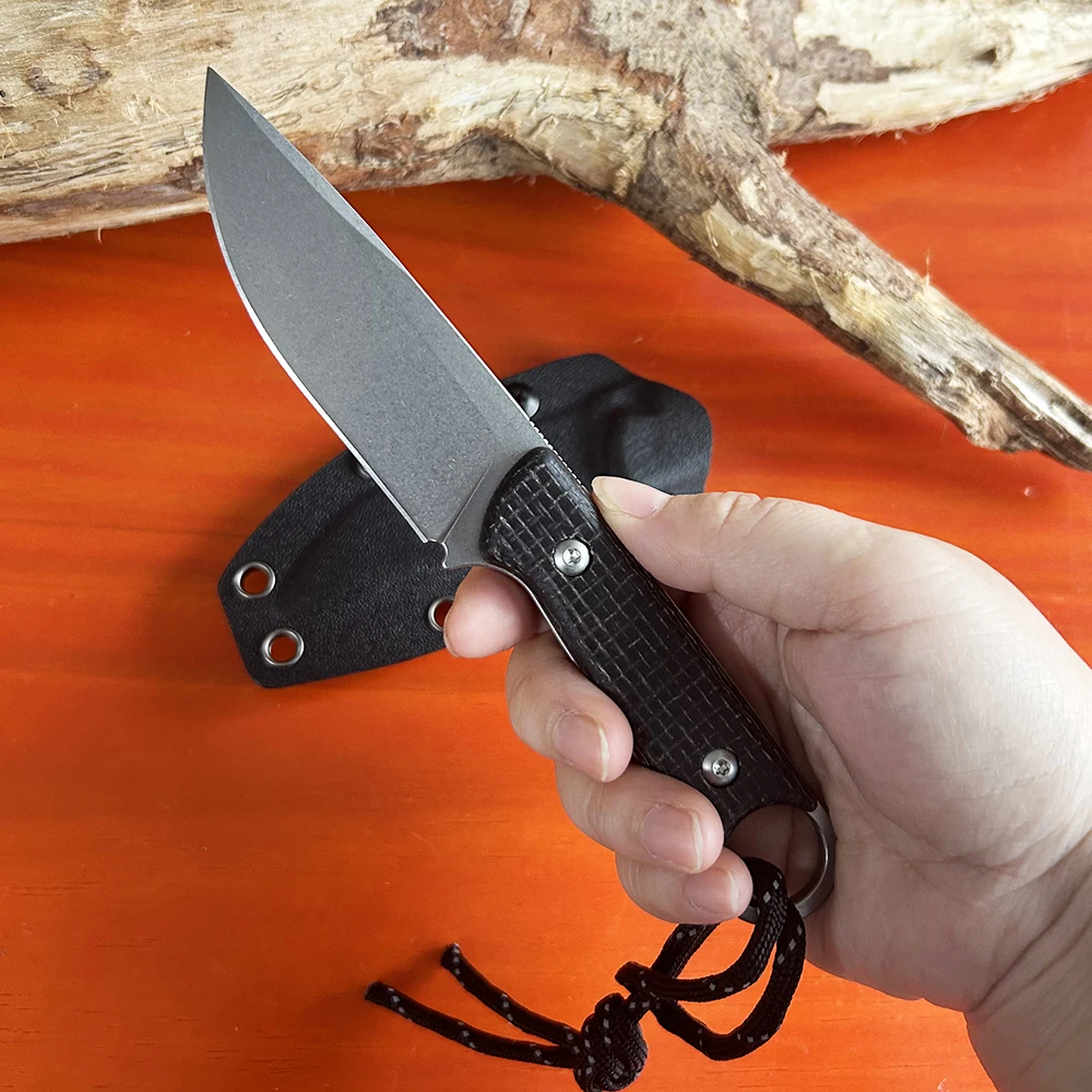 Outdoor Camping Hunting Knife Tactical Multitool Fixed Blade Knife High Quality Linen Handle D2 Steel Knife with Kydex Sheath