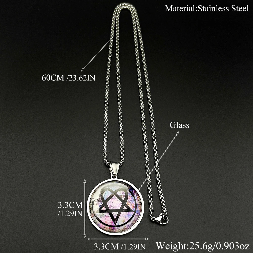 Heartagram Him Love Metallkette für Damen und Herren, Edelstahl, Glas, Herzband, Musik, Rock, Halskette, Hiphop-Schmuck, Geschenke – Detail 3