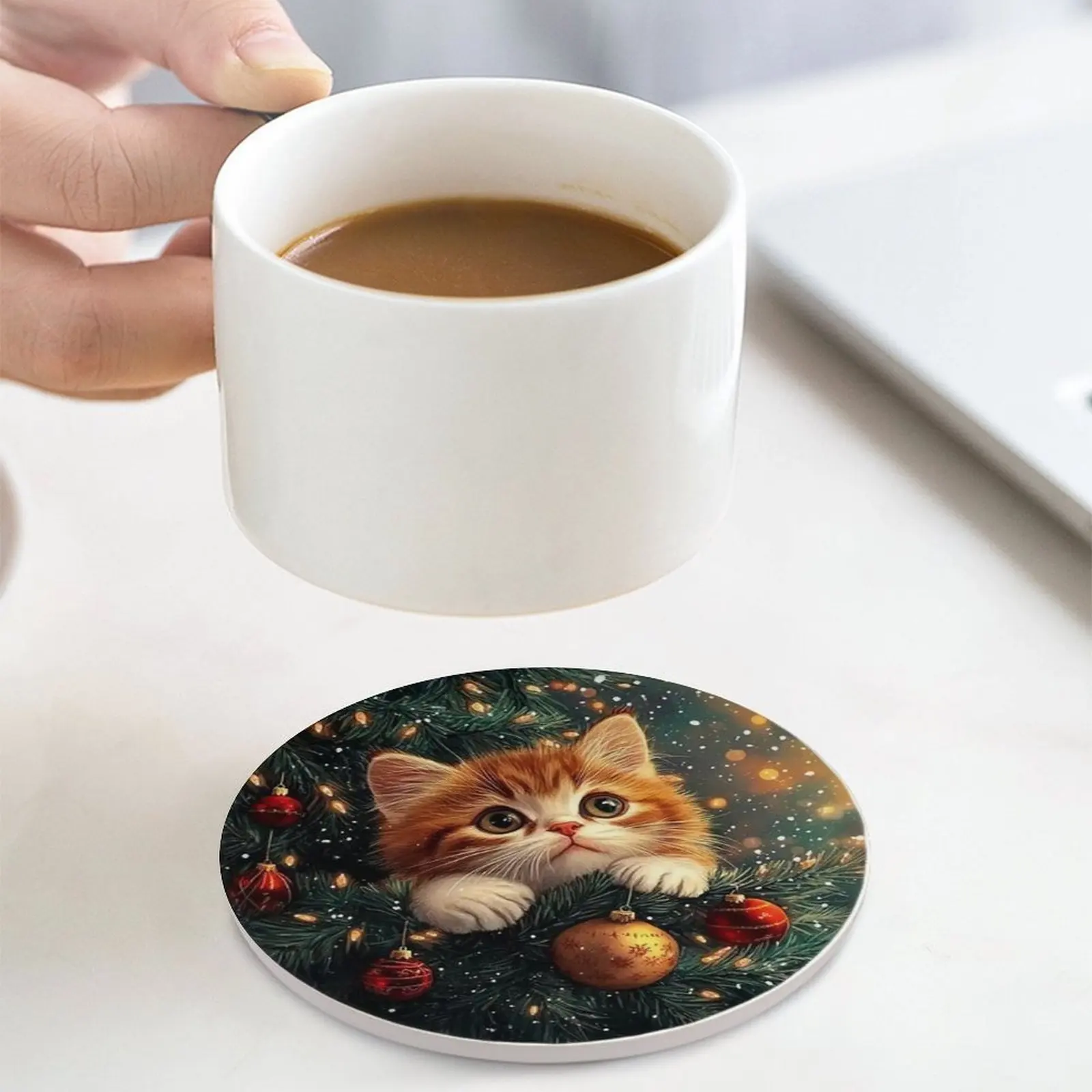 Cute Coaster Cartoon Cat Diatomite Absorbent Drinks Mat Heat Insulation and Anti Slip Coffee Pad Dining Table Decor Drinkware