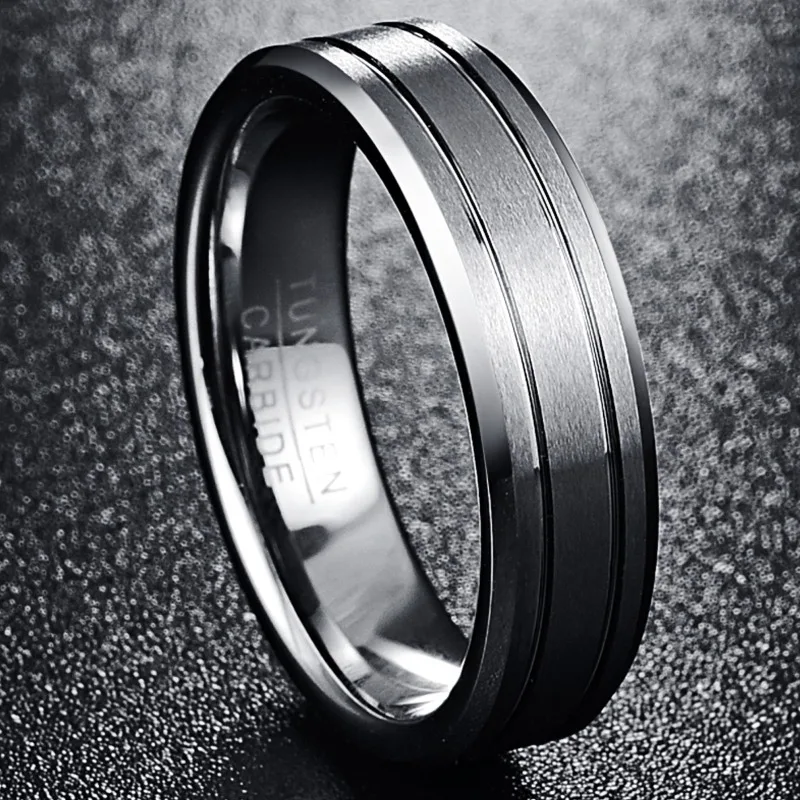Somen 6mm Silver Color Tungsten Carbide Wedding Rings For Men Grooved Brushed Engagement Ring Men's Wedding Band Fashion Jewelry