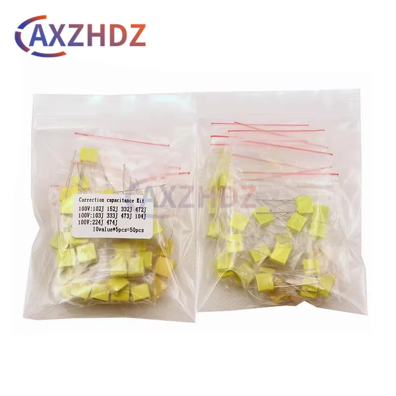 50PCS Correction Capacitor Kit 10values Each 5pcs 100V 102J 152J 332J 472J 103J 333J 473J 104J 224J 474J 10nF 47nF 100nF
