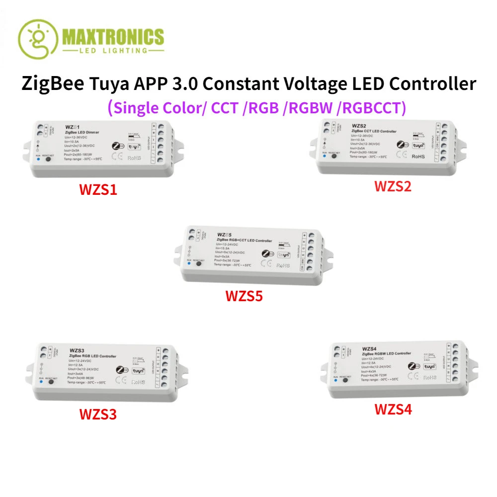 

ZigBee Tuya APP 3.0 Constant Voltage LED Controller 12V-36VDC 24V 2CH*5A For Single Color CCT RGB RGBW RGBCCT LED Strip Lights