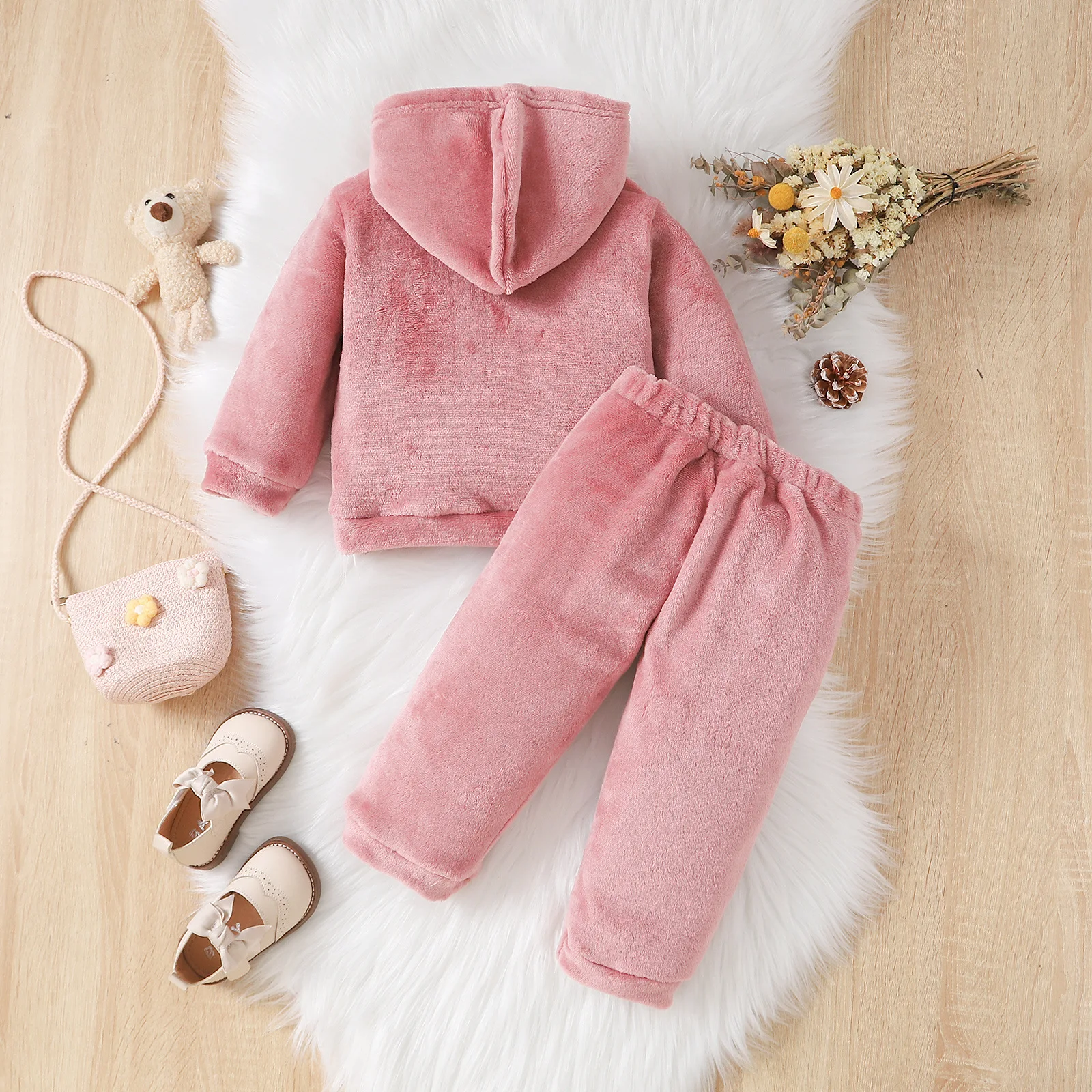 2023 Winter Children Sets Long Sleeve Print Cartoon Cat Hooded Pink 2 Pcs Roupa Infantil Menina Clothes Sets 0-2T