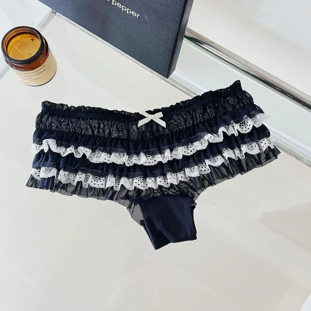 Prinzessinnen-Stil Rüschen-Spitzenhöschen Schleife Netz Mehrschichtiges Kuchendesign Damenunterwäsche Niedrige Taille Süße Spitzen-Slips Geschenk – Detail 9