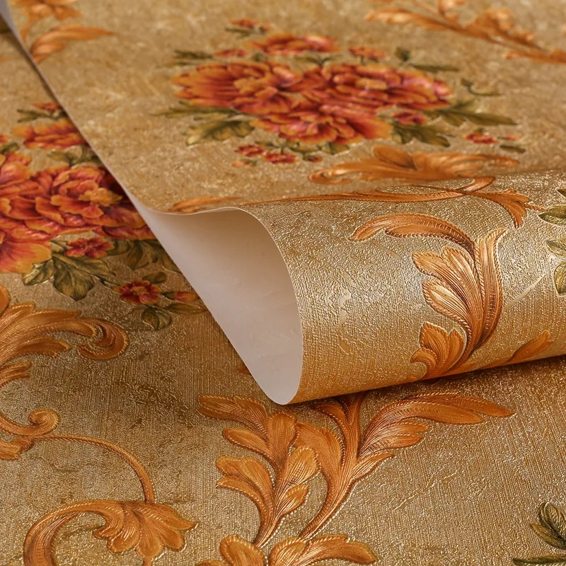Imagem -06 - Papel de Parede Grande Flor para Sala e Quarto Não Auto-adesivo Luxo Estilo Palácio Ouro Café Fundo