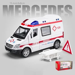 1:32 Sound and Light Pull Back Ambulance Model, High-simulation Double-door Finale Alloy Car Toy Children's Birthday Gift