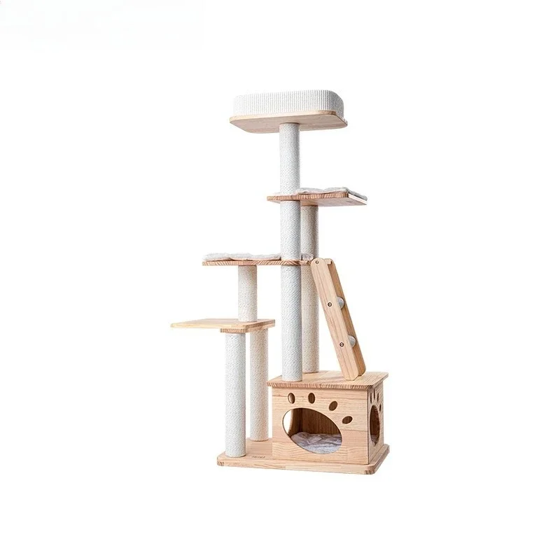 Cat climbing frame cat toys  nest  tree integrated solid wood jumping platform products