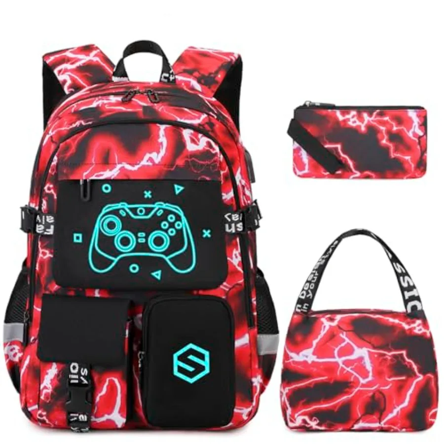 

Boys Backpack, Cool Luminous School Backpacks for Boys with Lunch Bag Pencil Case, Backpack Kindergarten Elementary Middle Scho