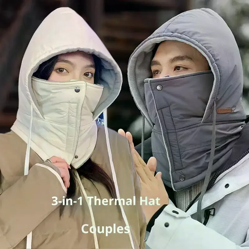 Unisex Winter Cycling Solid Color Windproof Cap with Neck Warmer Integrated Mask Hat Scarf Set for Skiing And Cold Weather