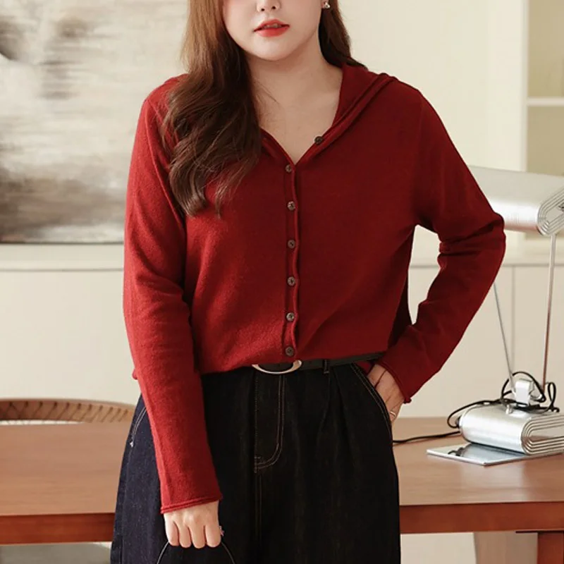 

Plus Size Women'ss Cardigan Sweater Premium Coconut Button Loose Hooded Knitted Jumpers Casual Clothing Autumn Winter 2025