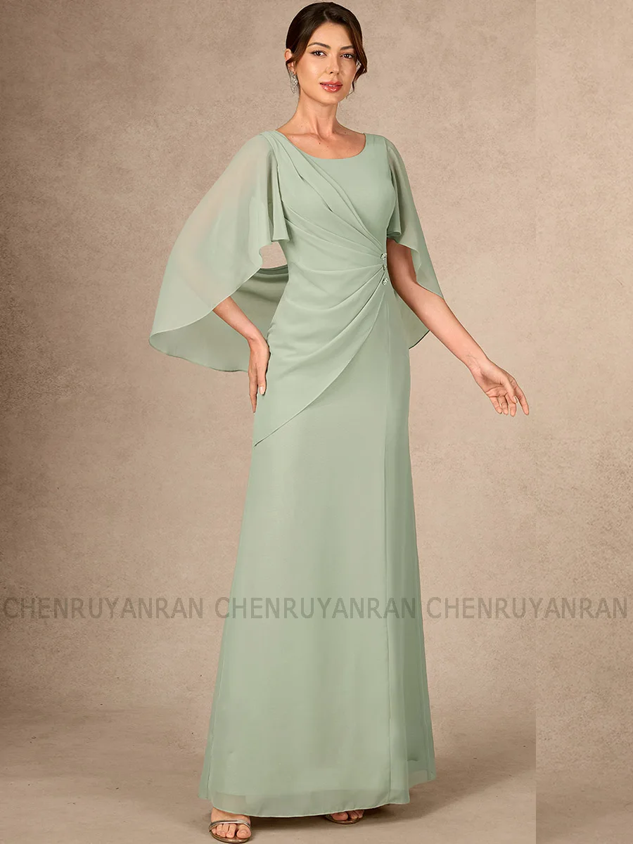 

Chiffon Elegant Mother The Bride Dresses 2026 Pleat Long Women's Wedding Party Attire Short Sleeves Wedding Guest Dresses Custom