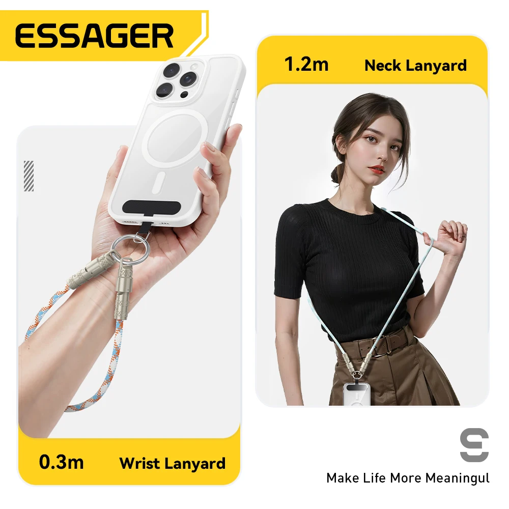 Essager 2 in 1 Type-C C To Type-C Fast Charging Cable Data Cord with Neck Straps Lanyard 60W PD Cable For iPhone Samsung Huawei