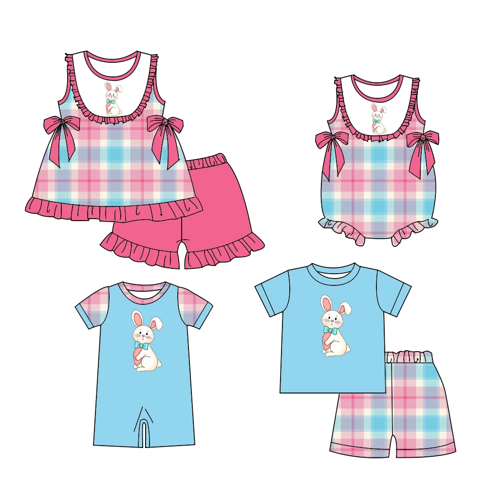 

New fashion Easter set Girls and boys clothes Short sleeve shorts onesie style The Easter bunny The Easter bunny