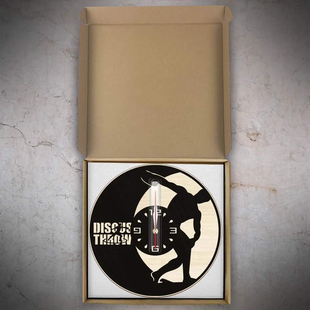 ديسكوس رمي الخشب المنحوت ساعة حائط ملعب ديكور لغرفة الرياضة التدريب ممارسة Slient ساعة حائط Discobolus هدية