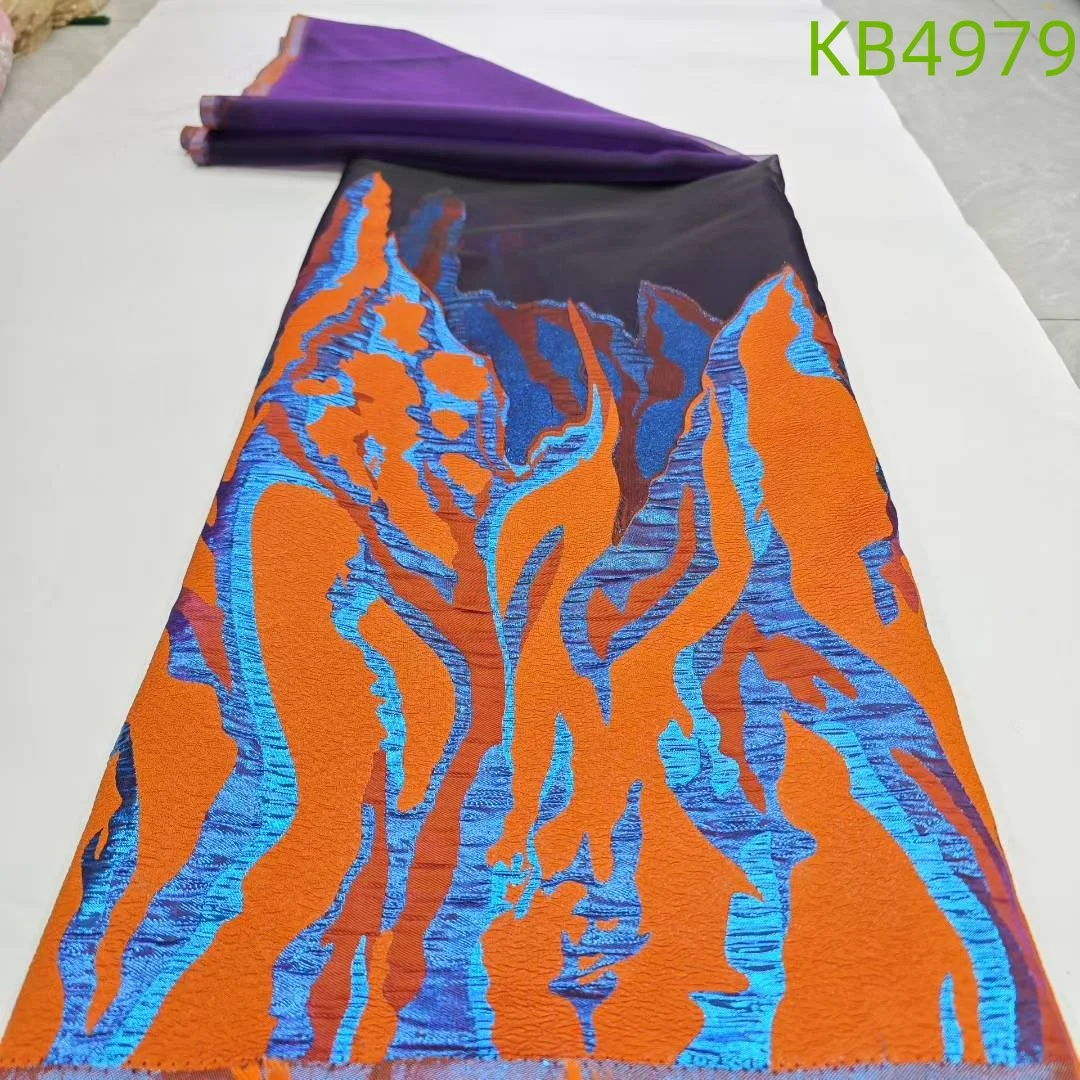Green Organza Damask Cloth Brocade African Lace Fabric 5 Yards High Quality 2026 Nigerian Jacquard Lace Fabric For Sewing KB4979 view 5