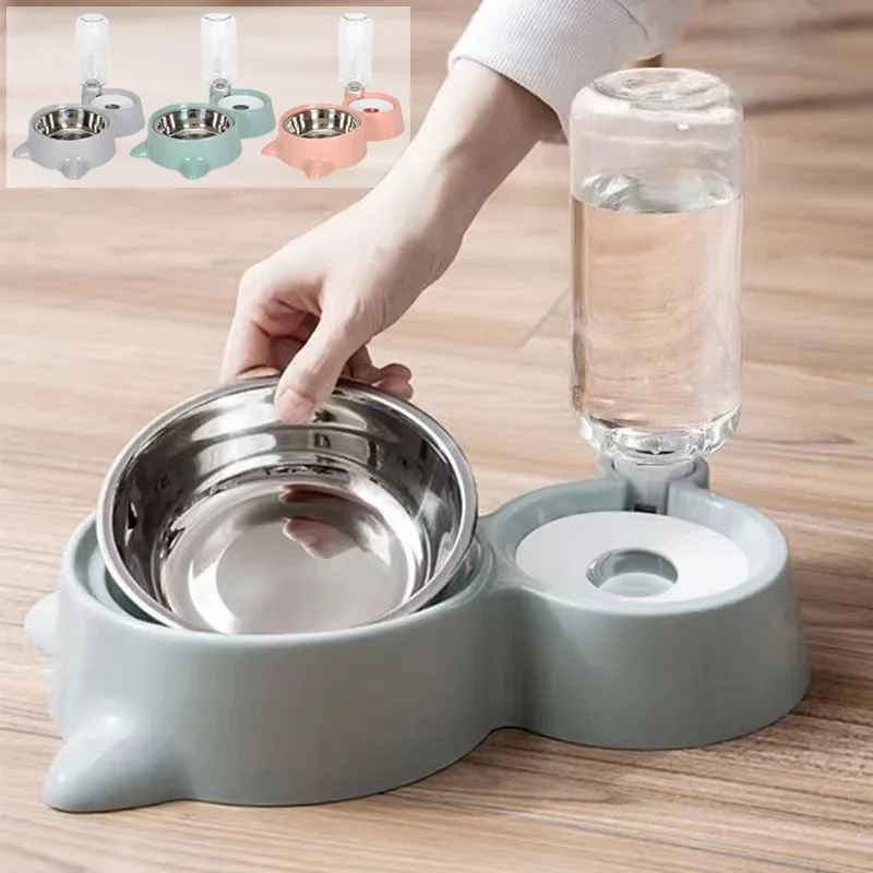 

2-in-1 Cat Bowl Water Dispenser Automatic Water Storage Pet Dog Cat Food Bowl Food Container with Waterer Pet Waterer Feeder 1PC