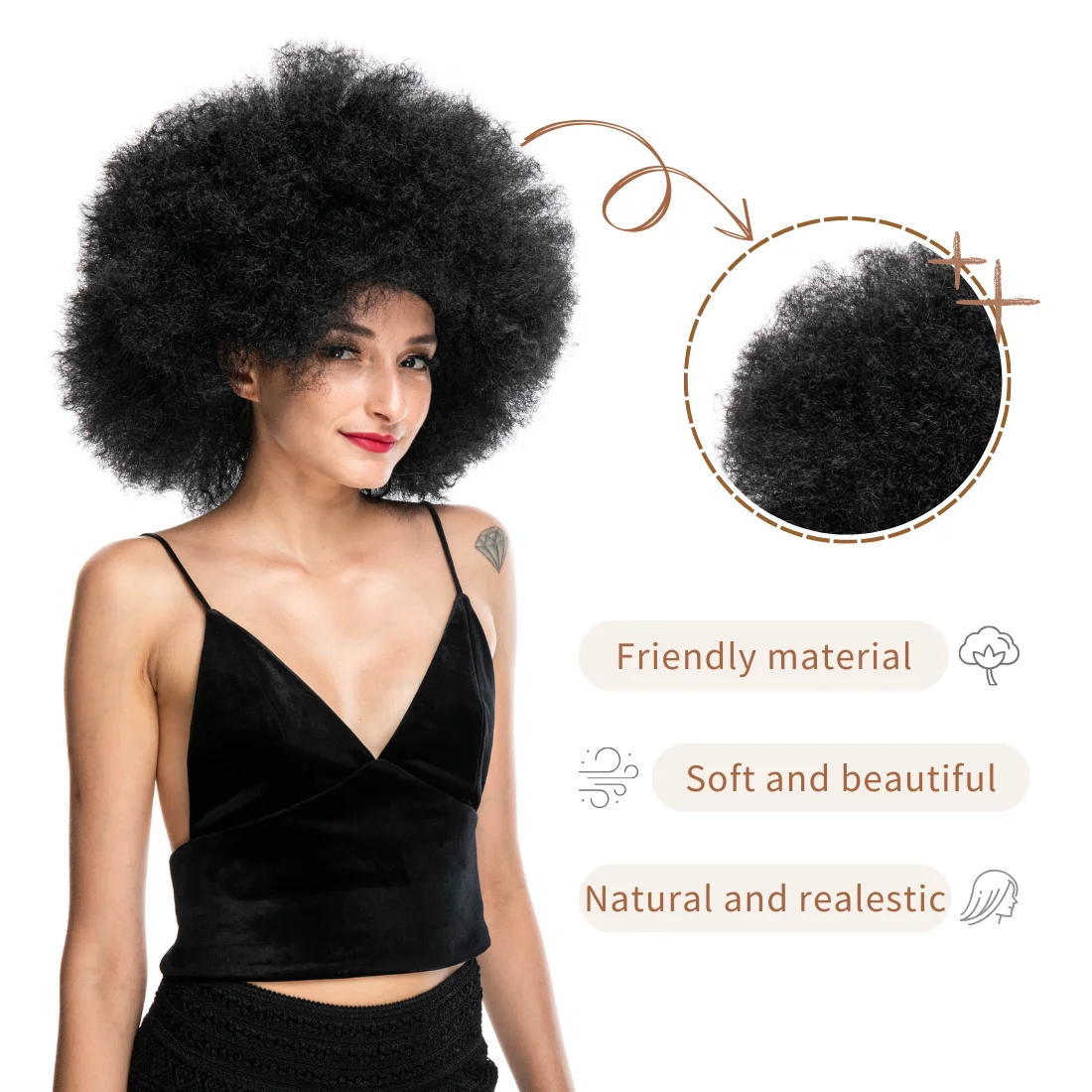 Afro Clown Cosplay Wigs for Women Black Cap Big Top Football Fans Wigs Halloween Adults Unisex Synthetic Hair Black Men Curly