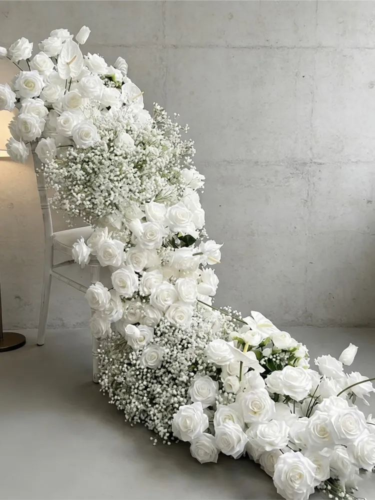 Uflower 1/2m Künstliches Blumenarrangement Rose & Schleierkraut Tischdekoration Blumendekoration für Hochzeit Party Tischläufer