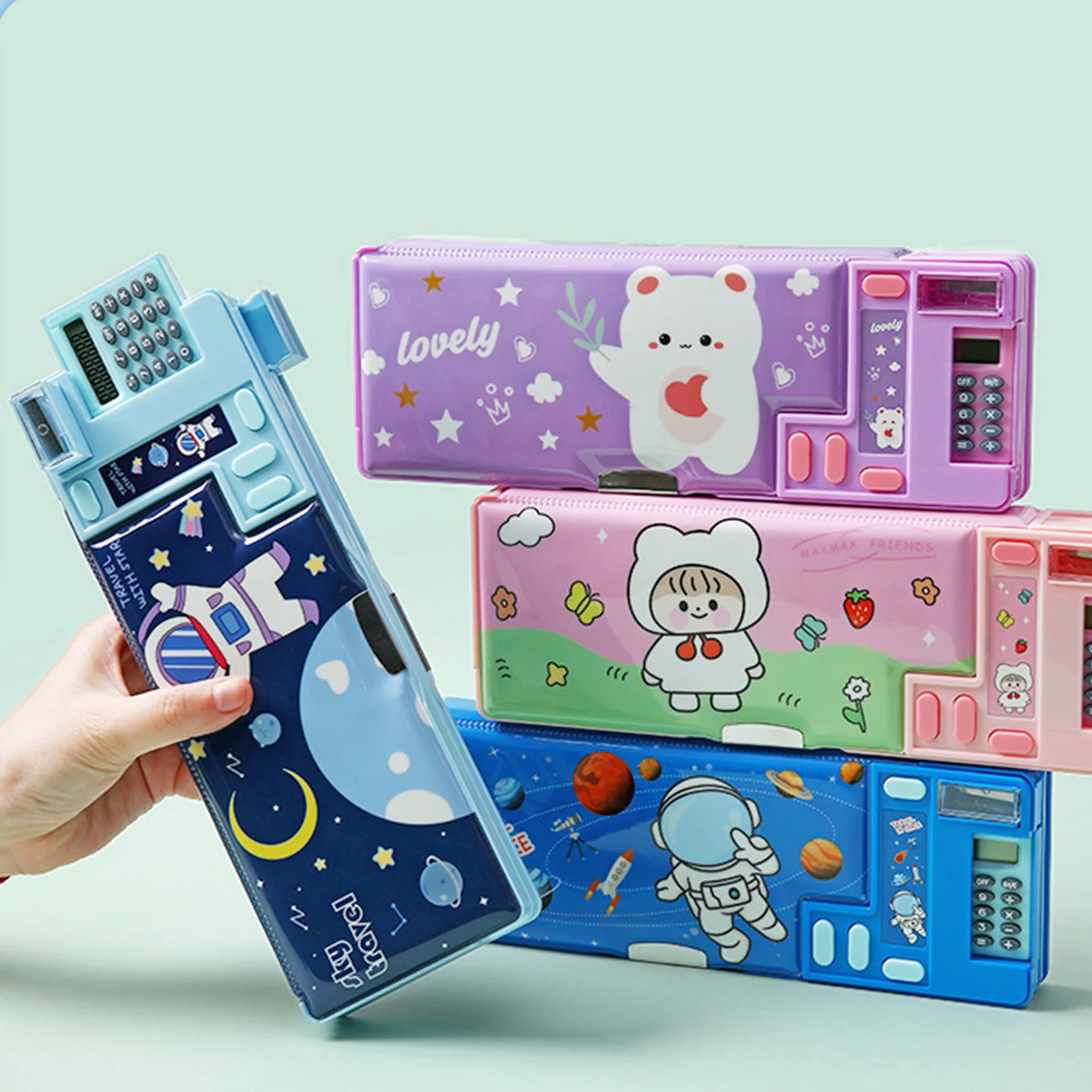 Plastic Stationery Organizer Box Unicorn Bear Astronaut Stationery Pencil Case School Gifts for Kids Teens Supplies