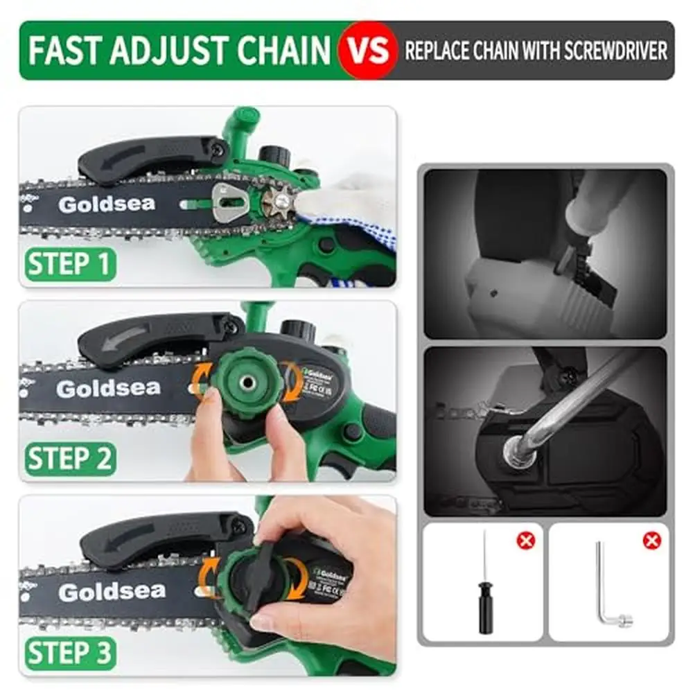 6-Inch Cordless Mini Chainsaw with 2 * 2000mAh Batteries Tool-Free Clamping Design Security Lock Pruning Wood Cutting Garden