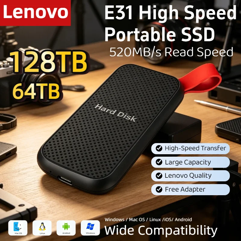 

Внешний SSD-накопитель Lenovo 1 ТБ, 4 ТБ, 8 ТБ, USB 3.1, портативный жесткий диск, высокоскоростное мобильное хранилище для ноутбуков, PS5, телефонов, игр и резервного копирования