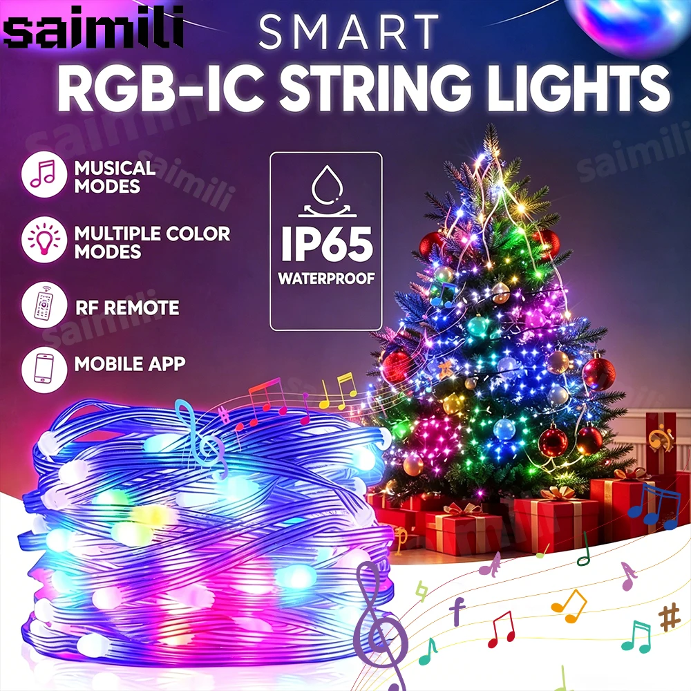 WS2812B LED String Light Smart Bluetooth Remote Control RGBIC Fairy Lamp USB Waterproof For Christmas Tree Lights Home Decor