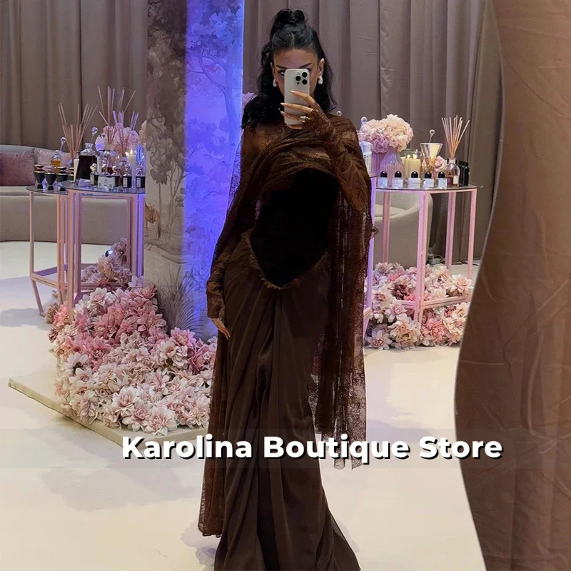 

Modern Evening Dresses Brown Velvet Lace Shawl Strapless Mermaid Wedding Party Gowns for Women Pleated Trumpet Formal Party Gown