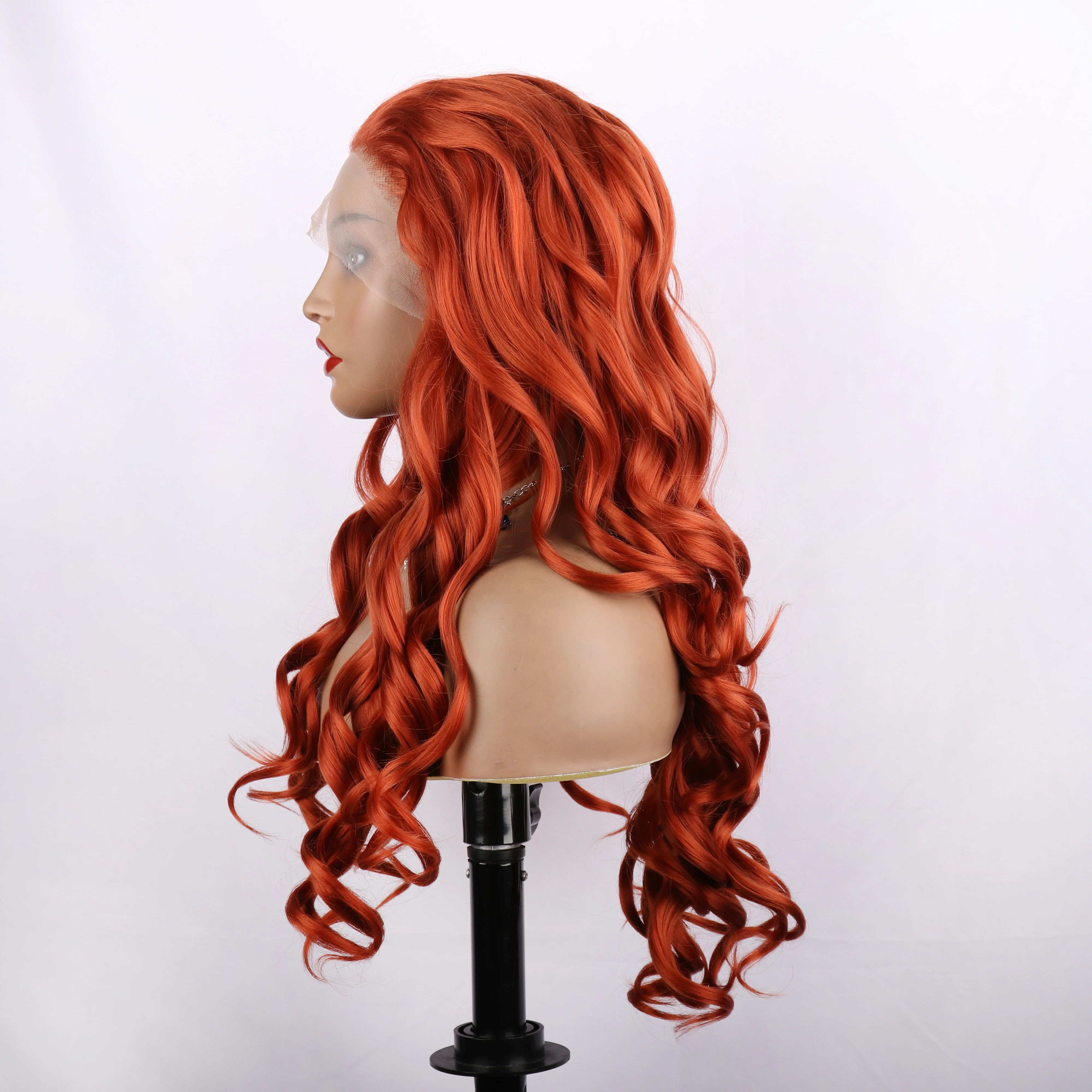 Oley Wig keriting renda sintetik, Wig renda depan oranye, Wig wanita 13X3 UNTUK WANITA HITAM, penggunaan rambut Cosplay