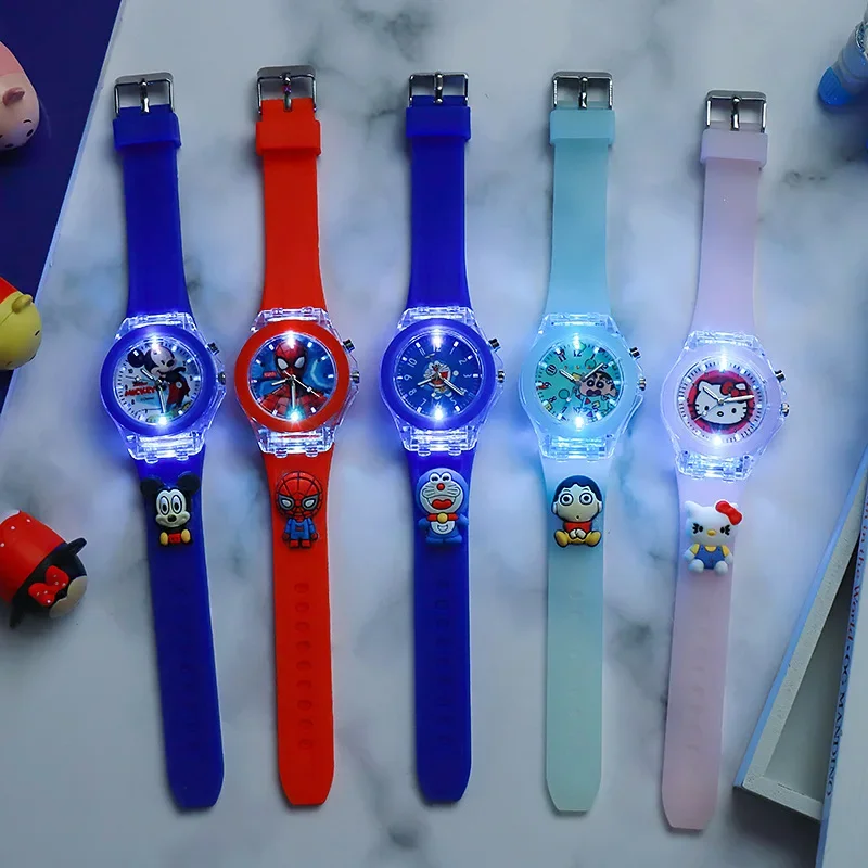 Disney Frozen Princess Spider Man Pattern Led Glowing Flash Children Watch Toys Fashion Birthday Party Christmas Gifts for Kids