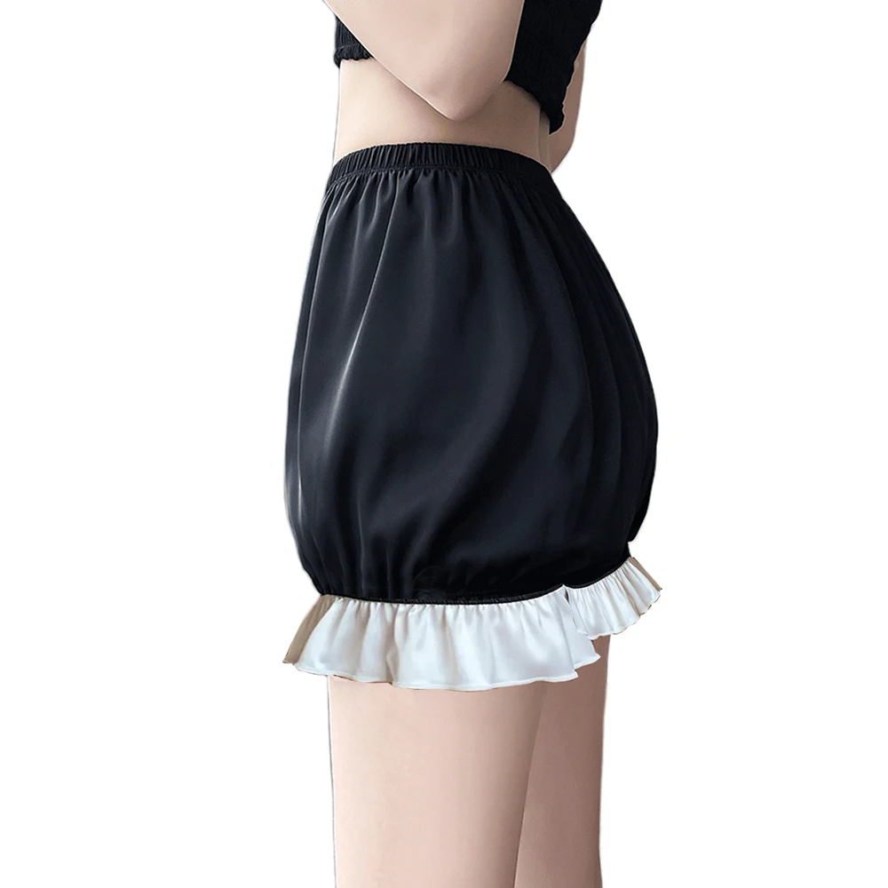 Lolita คอสเพลย์ซาติน Bloomers กางเกงผู้หญิง Ruffled กางเกงฟักทอง Anti Exposure ยืดหยุ่นโคมไฟกางเกงขาสั้นชุด Pettipants
